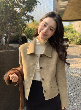 pusumede 温柔矜贵 1OO绵羊毛呢子夹克女气质轮廓短款双面呢外套