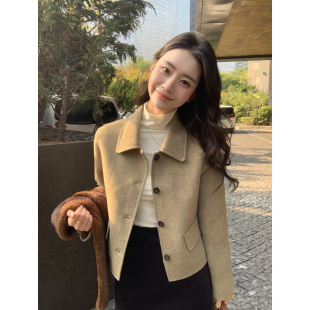 双面呢外套 1OO绵羊毛呢子夹克女气质轮廓短款 pusumede 温柔矜贵