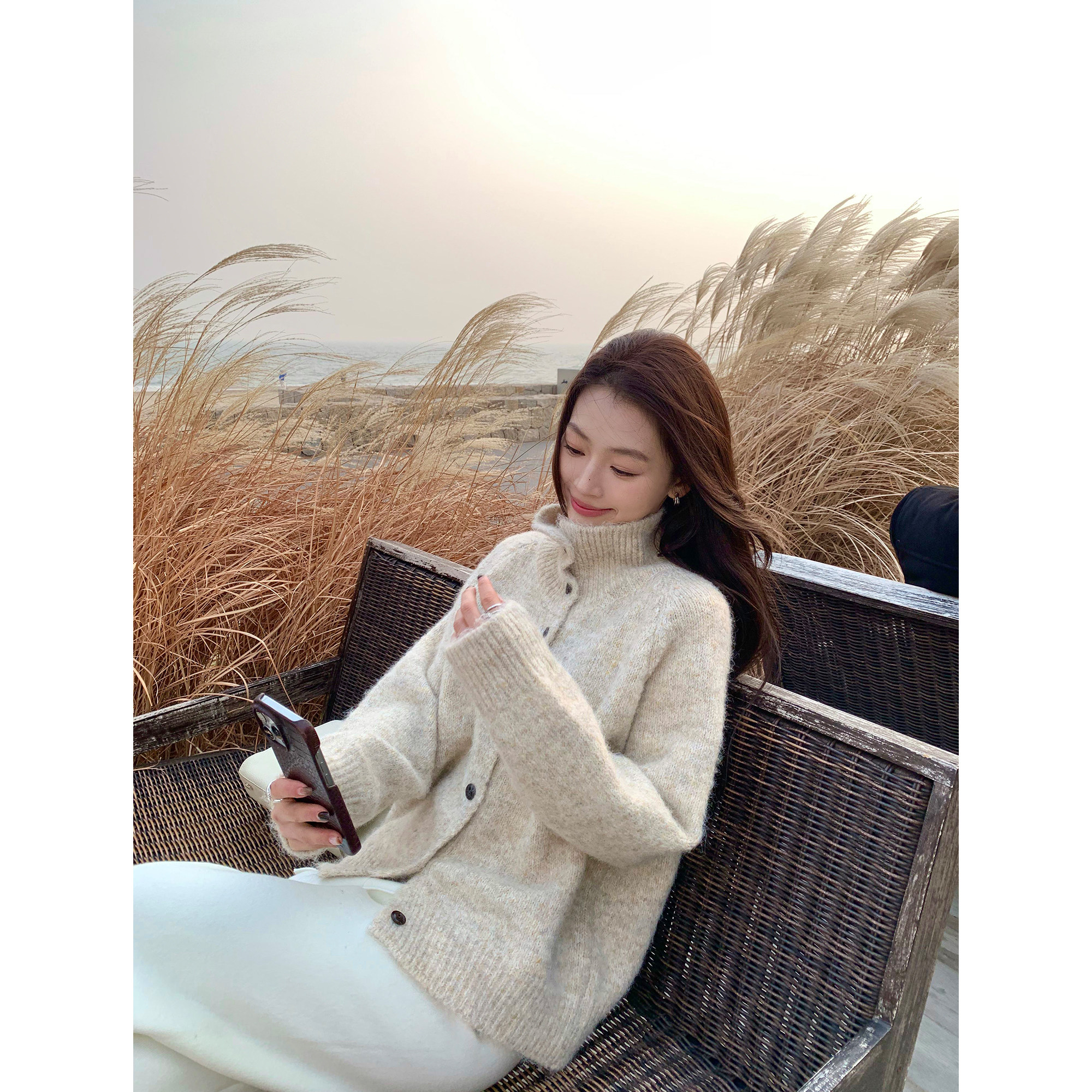 pusumede 凛冬旷野 氛围感高领毛衣外套女慵懒宽松翻领针织开衫,女装/女士精品,毛针织衫,淘宝优惠券,粉丝福利购,淘宝优惠卷