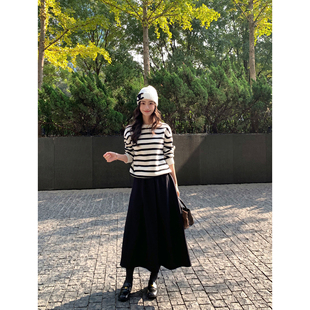 pusumede日常随穿 a字半身裙女简约垂坠感气质大裙摆半裙 复古西装