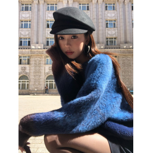 上衣 仿貂毛渐变毛衣女宽松圆领套头慵懒针织衫 pusumede 暮光柔色