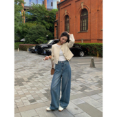 现货6.5折 复古阔腿牛仔裤 女弯刀裤 pusumede 宽松直筒拖地长裤