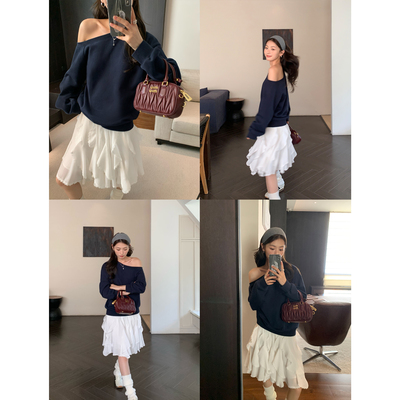 斜肩露肩卫衣女一字肩显瘦上衣