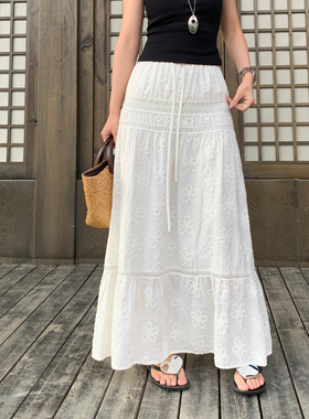 pusumede「仙逸白花诗」提花半身裙女蕾丝花边设计感小众a字裙子