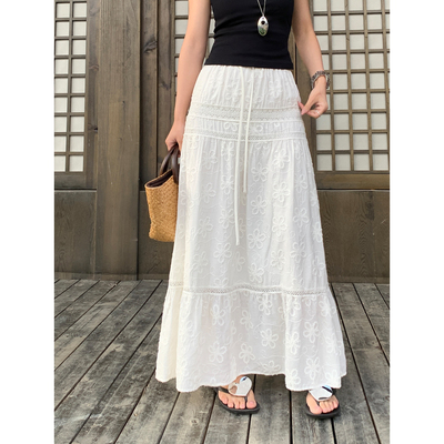 pusumede「仙逸白花诗」提花半身裙女蕾丝花边设计感小众a字裙子