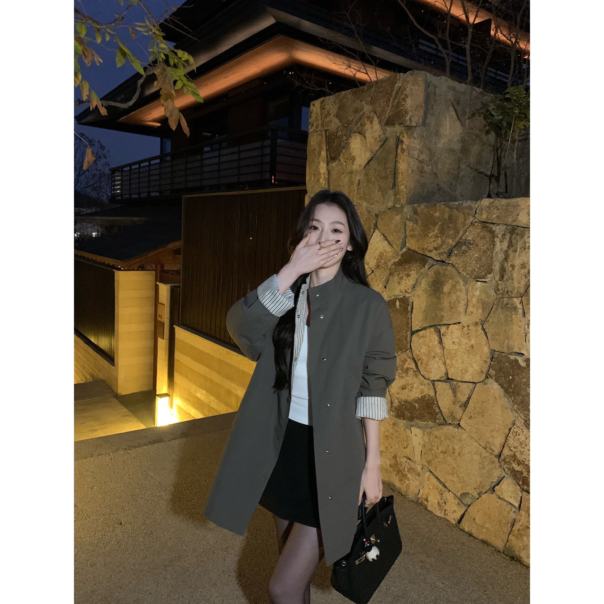 pusumede 都市主角 宽松立领风衣外套女气质条纹小个子中长款大衣,女装/女士精品,风衣,淘宝优惠券,粉丝福利购,淘宝优惠卷