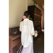 绑带小众薄款 pusumede 宽松气质上衣 女夏季 开衫 白色长袖 防晒衬衫