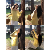 氛围感 斜领露肩微透针织衫 女薄款 pusumede 防晒罩衫 气质上衣