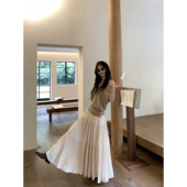 复古百褶a字裙女中长款 pusumede 老城旧梦 蛋糕裙大裙摆半身裙