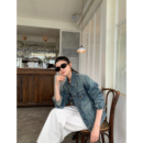 pusumede曼城旧事 复古做旧水洗牛仔外套女宽松显瘦翻领夹克上衣