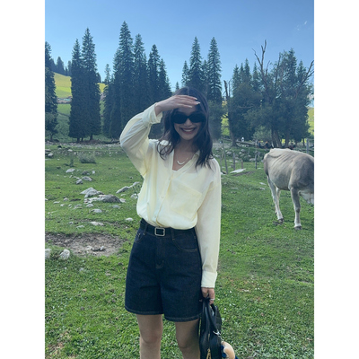 高腰A字廓形秋季新款牛仔短裤