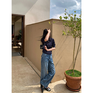 复古高腰牛仔裤 女全棉直筒阔腿裤 曼彻斯特 8折 pusumede 新品