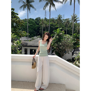 长裤 pusumede 女莱赛尔抽绳弯刀裤 空气感轻薄阔腿休闲裤 随性松弛