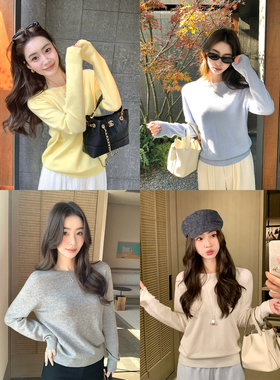 pusumede 质感系列 1OO羊毛圆领针织衫女基础款宽松休闲打底毛衣