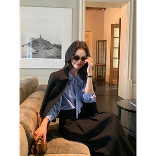 外套女百褶半身裙套装 西装 miu系学院风黑色短款 pusumede伦敦旧报