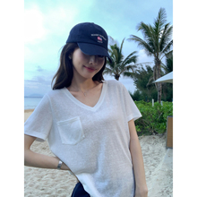 pusumede 轻松一夏 口袋v领短袖t恤女宽松百搭随性简约正肩上衣