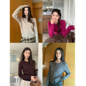 显瘦圆领长袖 pusumede 外套女修身 竖条纹麻花开衫 上衣 调性麻花