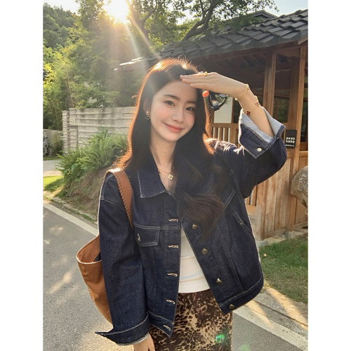 pusumede街区故事 复古原色丹宁牛仔外套女宽松直筒夹克短款上衣