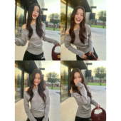 斜肩抽褶斜领上衣女纽扣设计感露肩长袖 pusumede 时髦出圈 T恤