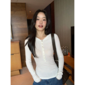 韩漫身材 亨利领长袖 上衣女内搭打底衫 pusumede 修身 针织气质t恤