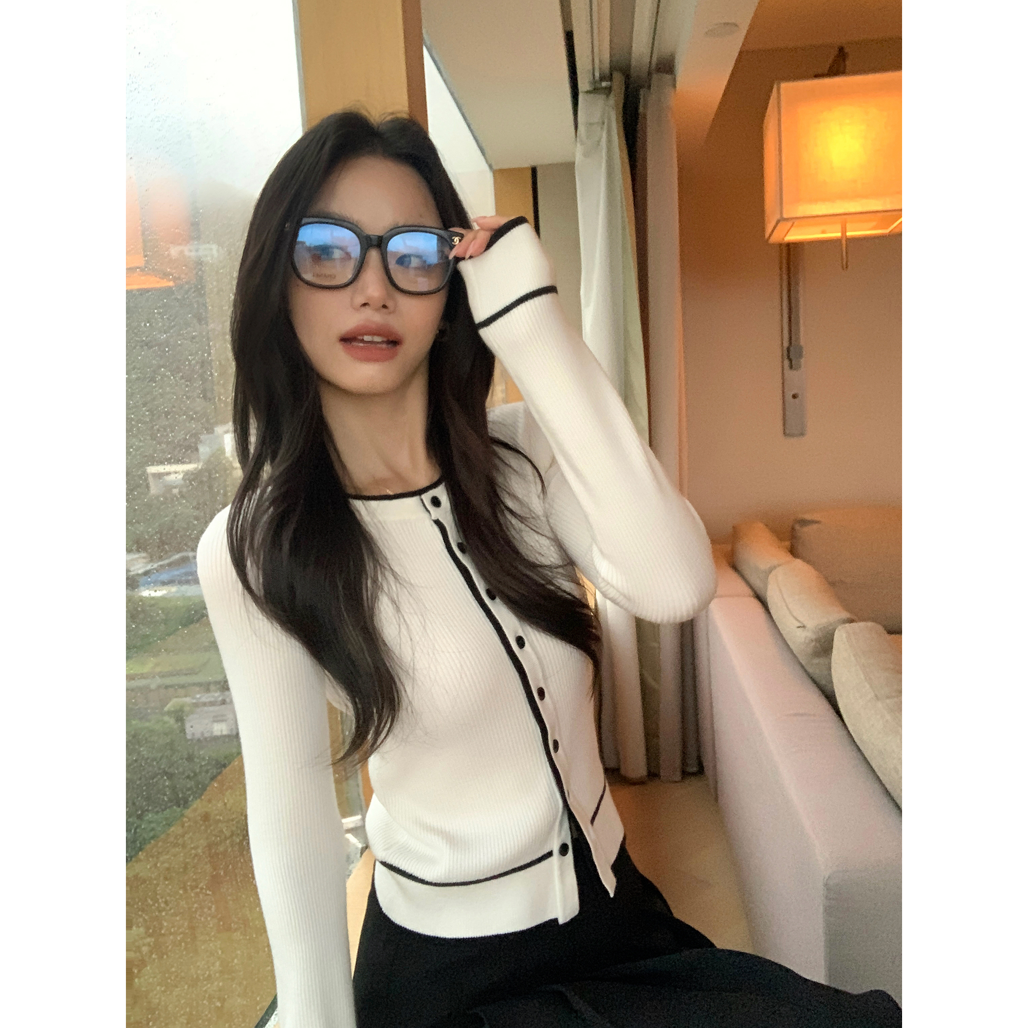 朦胧月光针织开衫修身长袖上衣