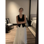 pusumede 背心上衣 修身 灰色复古v领针织马甲女开衫 高级感坎肩无袖