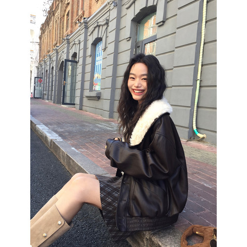 高品私服大毛领pu皮夹克皮衣外套