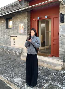 pusumede 格调通勤 高腰垂感直筒西装裤女利落阔腿西裤宽松休闲裤