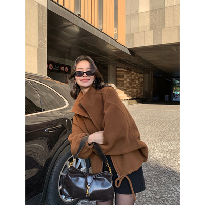 pusumede羊毛大衣双面毛呢外套