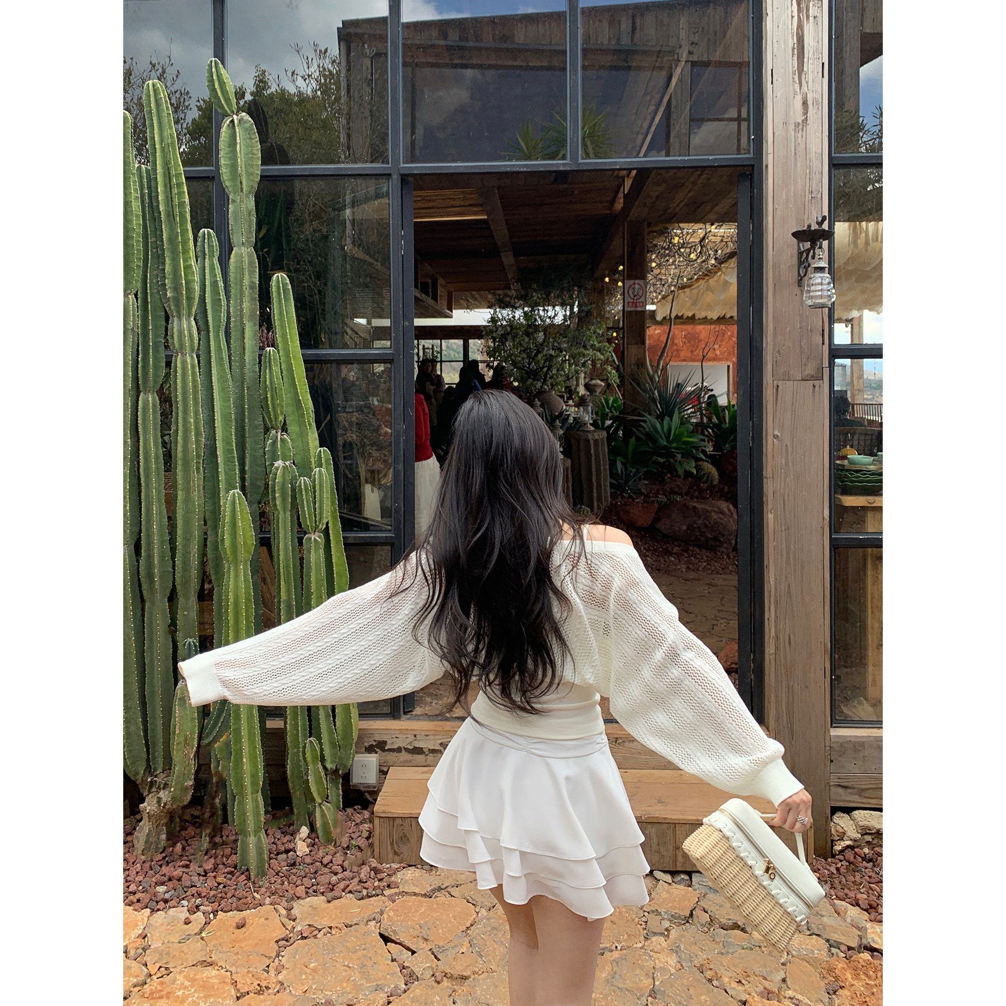 pusumede 轻织漫夏 镂空针织开衫女蝙蝠袖薄款外搭防晒罩衫上衣