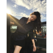 pusumede 女时髦设计感系带气质上衣衬衣 衬衫 智性模式 翻领长袖