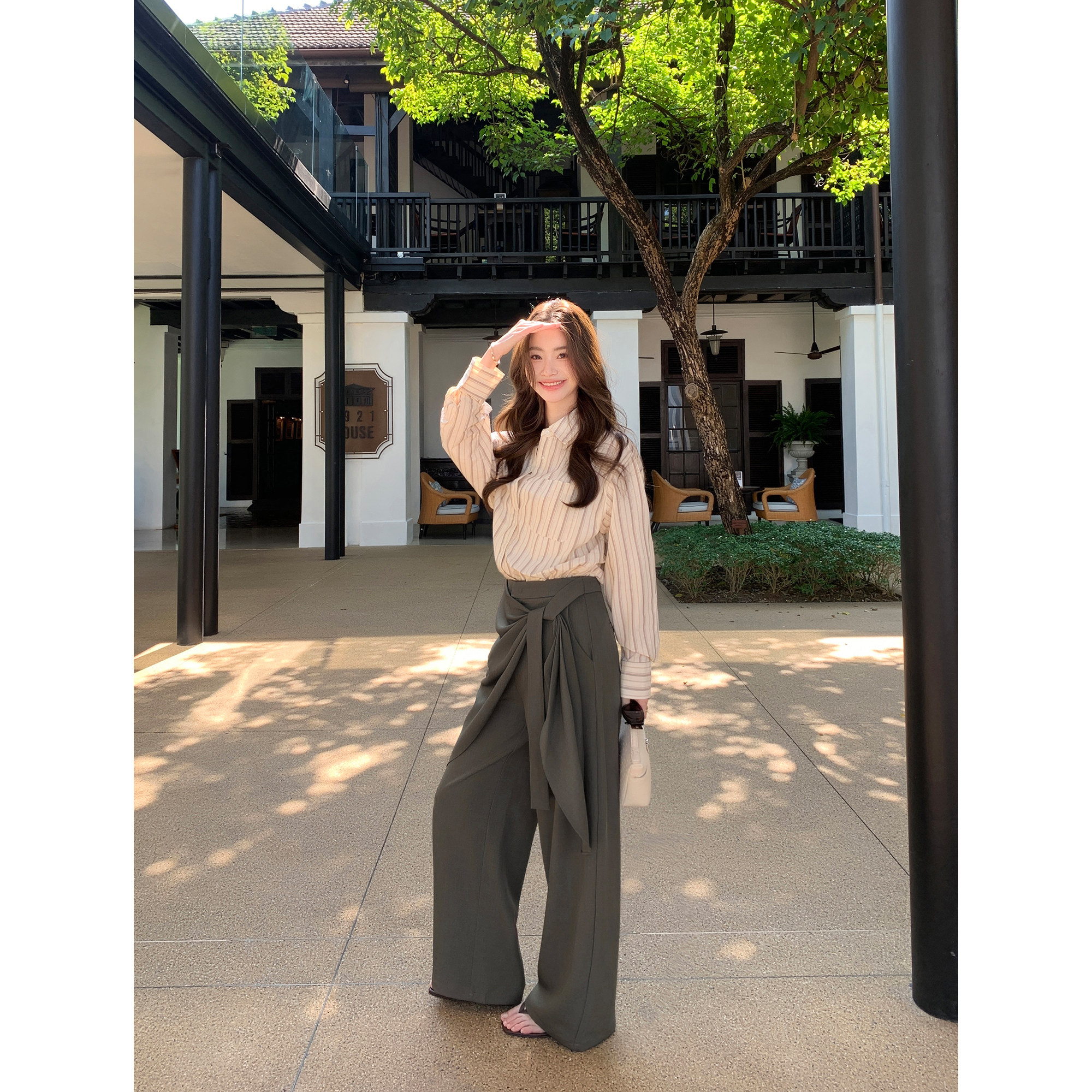 pusumede 解构美学 假两件绑带休闲裤女设计感小众宽松阔腿长裤