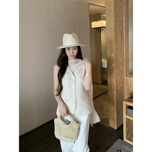 马夹上衣 背心马甲女设计感无袖 pusumede慢调老钱 可拆飘带V领西装