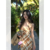 格纹吊带连衣裙女法式 pusumede 复古色调 气质印花长裙度假背心裙