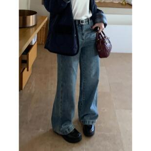 pusumede 【现货5.5折】窄版阔腿裤 高腰直筒牛仔裤女拖地长裤