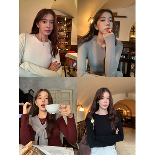 pusumede基础短款打底衫女秋冬仿羊绒修身内搭针织衫长袖t恤上衣