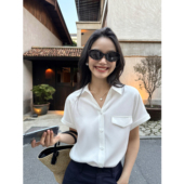 pusumede 女衬衣宽松显瘦气质上衣 衬衫 现货5折 简约白色短袖