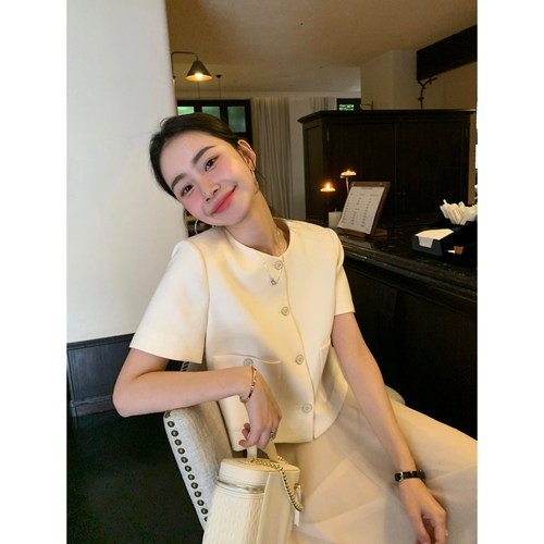 pusumede 高级感小香风短袖外套女夏季外搭开衫宽松显瘦短款上衣