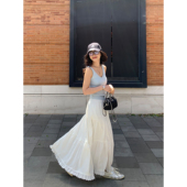 pusumede蕾丝花边松紧腰半身裙女A字蛋糕裙气质长裙莱赛尔白色裙