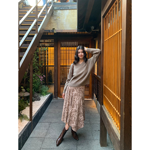 复古咖底腰果花半身裙绒面中长裙 南意漫步 pusumede 现货7折