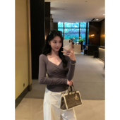 交叉V领针织衫 pusumede续以温柔 法式 女设计感收腰内搭打底上衣