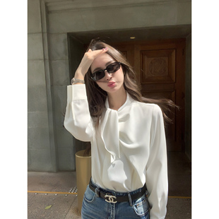 衬衫 pusumede 飘带长袖 法式 女设计感优雅气质通勤衬衣 雾都恋人