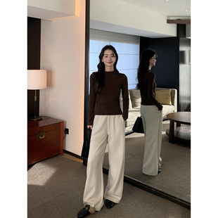 加厚长裤 pusumede 女松紧腰醋酸羊毛直筒裤 宽松阔腿裤 现货7折