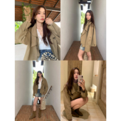 pusumede 上衣 风衣外套女翻领宽松拉链开衫 都市酷感 假两件短款