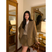 pusumede高级感复古西装 外套女秋冬新款 宽松休闲气质夹棉西服上衣