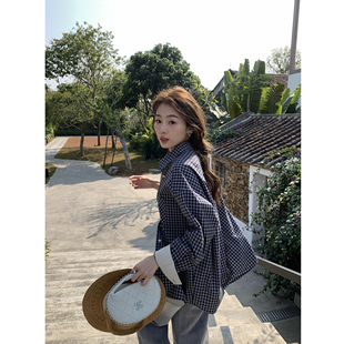 女复古长袖 全棉格子衬衫 叠穿衬衣宽松休闲上衣 慵懒奏曲 pusumede