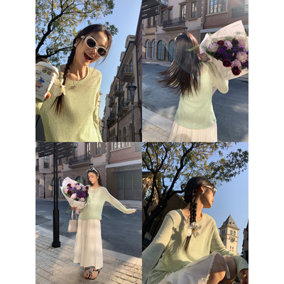 薄款微透长袖T恤女针织防晒罩衫