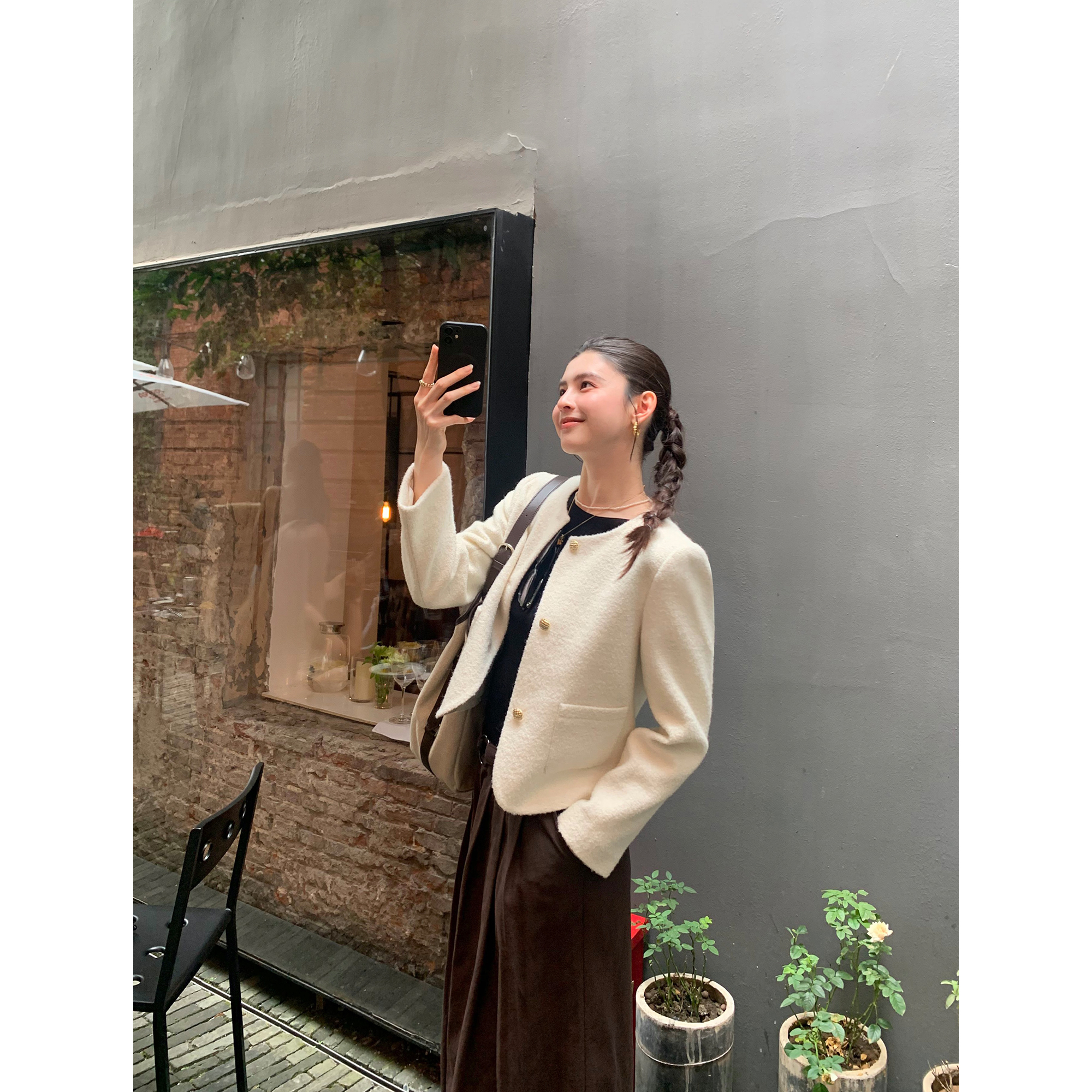 pusumede 简奢优雅 白色羊毛小香风外套女气质高级感名媛短款上衣