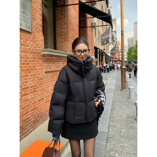 pusumede 轻暖守护 90白鸭绒短款连帽羽绒服女宽松保暖面包服外套