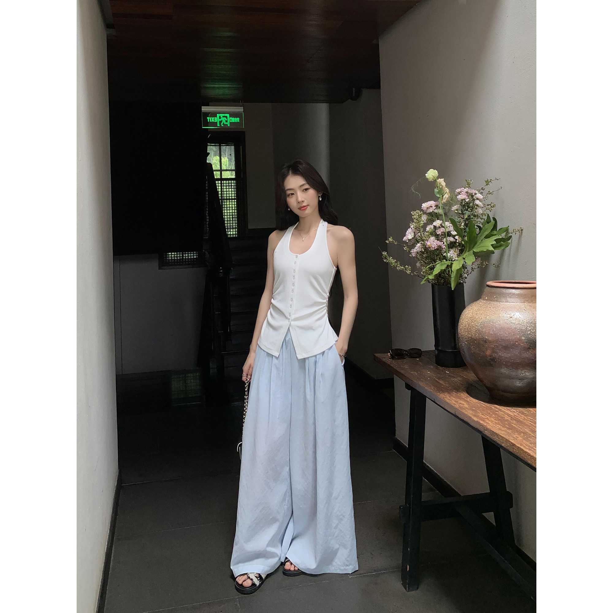 pusumede可拆腰带~设计感裤裙碎褶阔腿休闲裤女小众宽松直筒长裤,女装/女士精品,休闲裤,淘宝优惠券,粉丝福利购,淘宝优惠卷